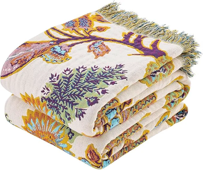 Original Boho Throw Blanket for Bed Cotton Soft Rustic Quilt Fall Blanket 50 quot x60 quot Floral Printed Farmhouse Decor Bed Blankets All Season Rustic Reversible Bohemian Throw Quilt High-Quality