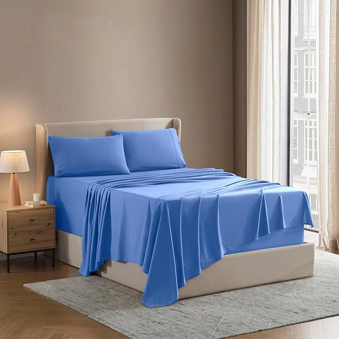 High-Quality Nestl Full XL Sheet Set - Luxury 1800 Ultra-Soft Microfiber Full Extra Long Bed Sheets - Double Brushed - Deep Pockets - Easy Fit - 4 Piece Set - Bedding Sheets amp Pillowcases Full XL Calm Blue Secure