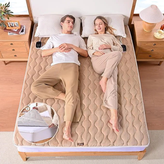 Contemporary Bearhug King Heated Mattress Pad Dual Control Bed Warmer with 10 Heat Level Auto Shut Off Timer Zipper Electric Mattress Pad with Deep Pocket Up to 18 quot ETL Machine Wash 78 quot x 80 quot Brown Long-Lasting