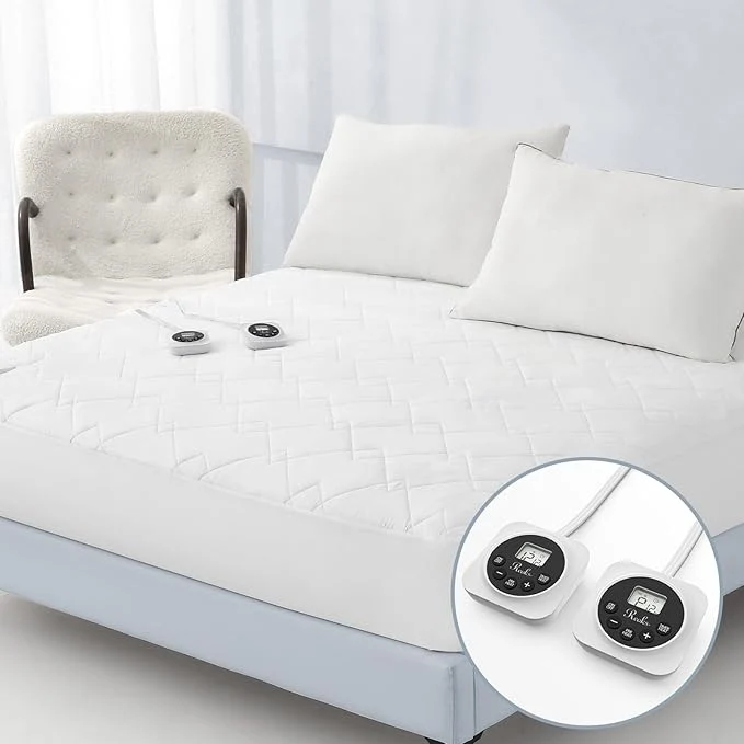 Practical Queen Size Electric Heated Mattress Pad - Quilted Bed Warmer with Memory amp Preheat Functions 12 Heat Settings Dual Control for 1-12 Hours Auto Off Lighted Button Clean