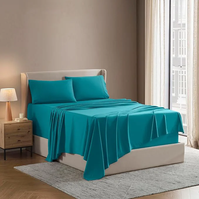 Organic Nestl Split King Sheet Set - 1800 Ultra-Soft Microfiber Bed Sheets - Double Brushed - Deep Pockets - Easy Fit - 5 Piece Set - Bed Sheets amp Pillowcases Split King Size Teal Artisan