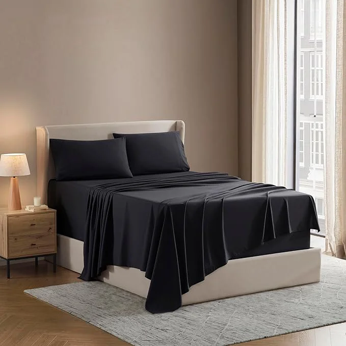 Certified Nestl Full XL Sheet Set - Luxury 1800 Ultra-Soft Microfiber Full Extra Long Bed Sheets - Double Brushed - Deep Pockets - Easy Fit - 4 Piece Set - Bedding Sheets amp Pillowcases Full XL Black Artisan