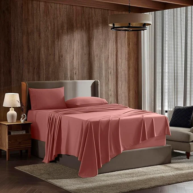 Premium Material Nestl Split King Sheet Set - 1800 Ultra-Soft Microfiber Bed Sheets - Double Brushed - Deep Pockets - Easy Fit - 5 Piece Set - Bed Sheets amp Pillowcases Split King Pink Clay High-Performance