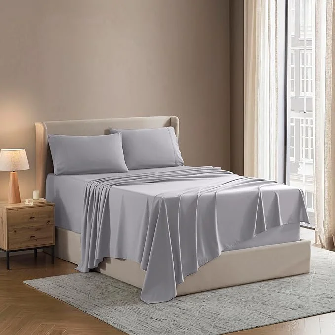 Selected Nestl Queen Sheet Set - Luxury 1800 Ultra-Soft Microfiber Bed Sheets - Double Brushed - Deep Pockets - Easy Fit - 4 Piece Set - Bedding Sheets amp Pillowcases Queen Grey Lavender Sustainable
