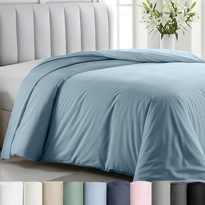 Eco-Friendly California Design Den Natural Long Staple Cotton Duvet Cover Queen Size Full Size Only Premium 400 Thread Count Duvet Cover Queen Size Cotton Soft Weave Button Closure Corner Ties - Sky Blue Classic