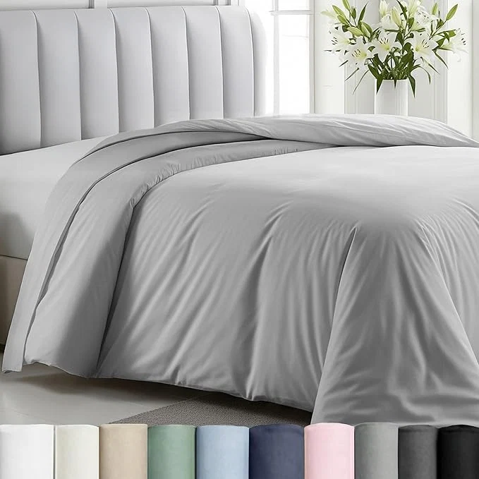 Breathable California Design Den Cotton Duvet Cover King Only - Winner Good Housekeeping Bedding Awards 2025 400 Thread Count Sateen Bedding Duvet Covers Button Closure amp Corner Ties - Light Grey Functional