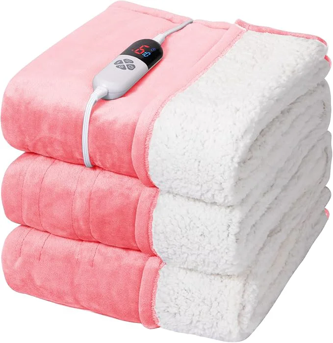 Pure Electric Blanket Full Size - 72 quot x84 quot Fluffy Ultra Soft Flannel Heated Blanket with 6 Heating Levels amp 10 Hours Adjustable Timer Machine Washable Pink High-Performance