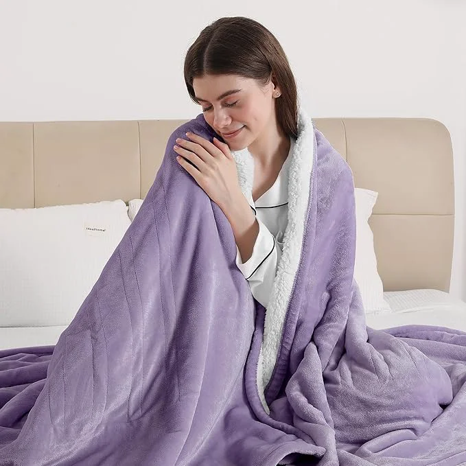 Natural ESTINGO Electric Throw Blanket Heated Blanket Flannel Sherpa with 4 Hours Auto Off amp 5 Heating Levels Washable Heating Throw with Overheat Protection for Home I Gift 50 quot x60 quot Lavender Violet Superior