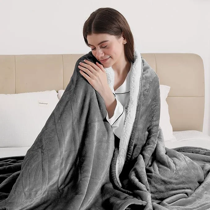 Selected ESTINGO Heated Throw Blanket Electric Blanket Throw with 5 Heating Levels amp 4 Hours Auto Off Super Soft Flannel Sherpa Fast Heating Blanket with ETL for Bedding 50 quot x60 quot Cool Gray Premium