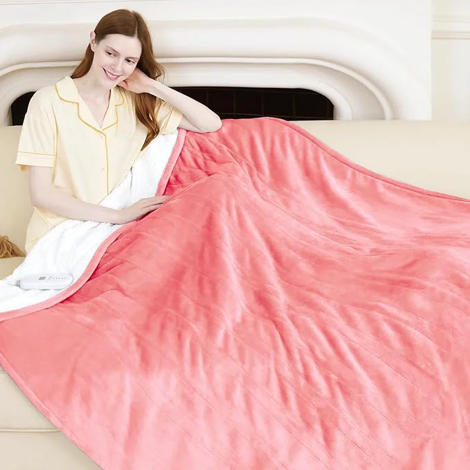 User-Friendly Heated Blanket 50 quot x 60 quot - Soft Flannel Sherpa Electric Throw Blanket with 5 Heating Levels amp 4 Hours Auto Off for Office Heating Blanket as a Gift for Grandma Machine Washable Pink Contemporary