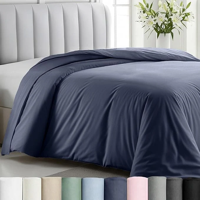 Safe California Design Den Cotton Duvet Cover Queen Full Only - Winner Good Housekeeping Bedding Awards 2025 Premium 400 Thread Count Sateen Button Closure amp Corner Ties - Indigo Dusty Blue Breathable