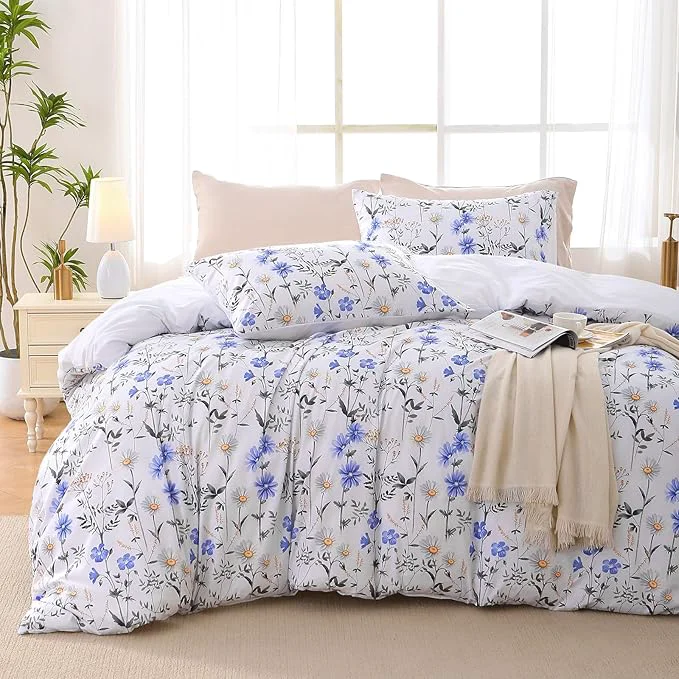 Proven MUXHOMO Duvet Cover Queen Size Reversible Floral Vintage Duvet Cover Set with Zipper Closure 3 Pieces Botanical Patterns Soft Microfiber Bedding Set 90 quot x90 quot 2 Pillow Cases Purple Blue Daisy Efficient