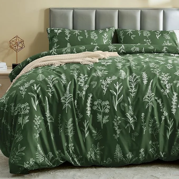 Safe MUXHOMO Duvet Cover Full Size Reversible Floral Dark Green Duvet Cover Set with Zipper Closure 3 Pieces Botanical Patterns Soft Microfiber Bedding Set with 4 Ties 80 quot x90 quot 2 Pillow Cases Fast