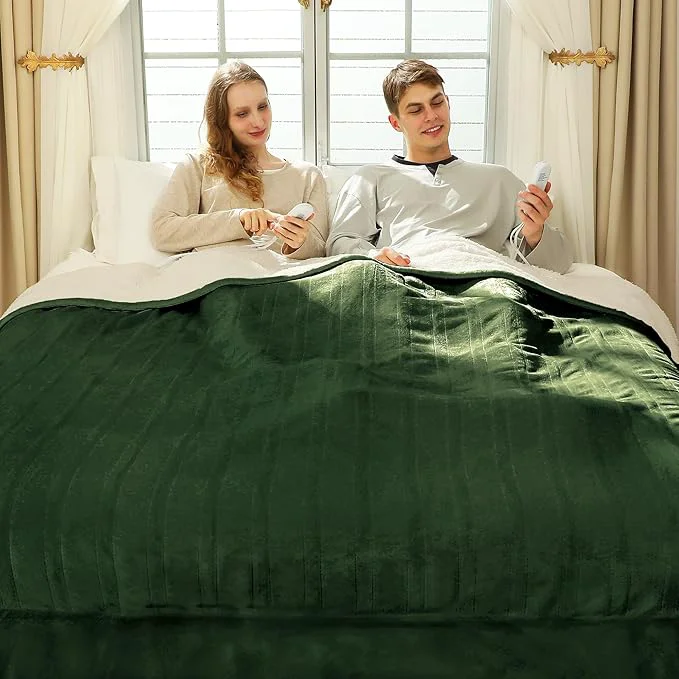Flexible Electric Blanket King Size 100 quot x 90 quot - Soft Flannel Sherpa Heating Blanket King with Dual Control 5 Heating Levels amp 10 Hours Auto Off Heated Blanket with ETL Certification Green Fine Crafted