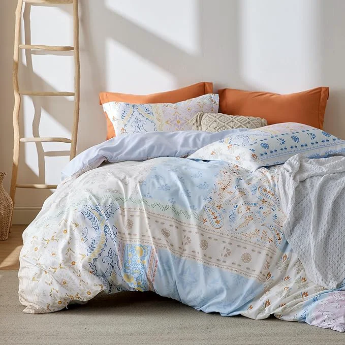 High-End Bedsure Duvet Cover Queen Size - Reversible Vintage Floral Duvet Cover Set with Zipper Closure 3 Pieces Winter Sky Bedding Set with 8 Corner Ties and 2 Pillow Shams 20 quot x26 quot Modern