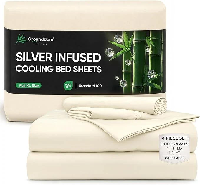 Quality Silver Infused Bed Sheets Set Temperature-Regulating Fabric with Self-Cleaning Technology for 3X Freshness Sleep Organic Viscose Derived from Bamboo OffWhite Full XL Expertly Made