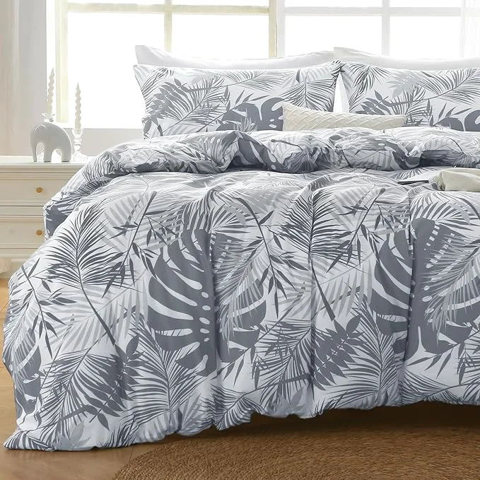 Convenient MUXHOMO Duvet Cover Queen Size Reversible Floral Black amp Grey Duvet Cover Set with Zipper Closure 3 Pieces Botanical Patterns Soft Microfiber Bedding Set with 4 Ties 90 quot x90 quot 2 Pillow Cases US Luxury