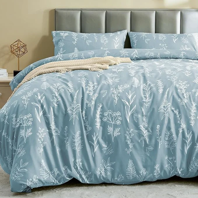 User-Friendly MUXHOMO Duvet Cover Queen Size Reversible Floral Mineral Blue Duvet Cover Set with Zipper Closure 3 Pieces Botanical Patterns Soft Microfiber Bedding Set with 4 Ties 90 quot x90 quot 2 Pillow Cases High-End