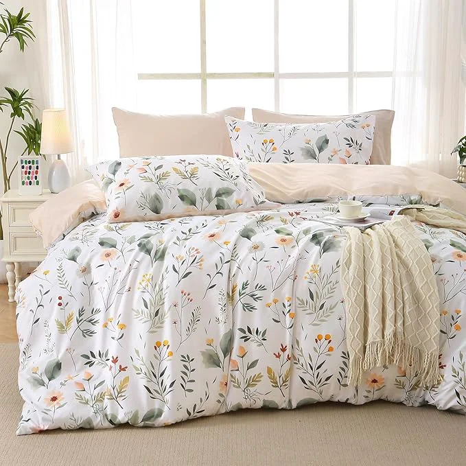 Effective Duvet Cover King Size Reversible Floral Vintage Duvet Cover Set with Zipper Closure 3 Pieces Botanical Patterns Soft Microfiber Bedding Set 90 quot x104 quot 2 Pillow Cases 20 quot ×36 quot Garden Leaves White Smooth