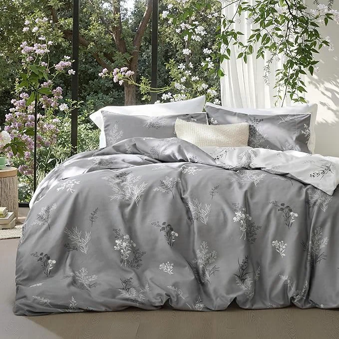 Durable Bedsure Duvet Cover Queen Size - Reversible Floral Duvet Cover Set with Zipper Closure 3 Pieces Grey Bedding Set with 8 Corner Ties and 2 Pillowcases 20 quot x26 quot Certified