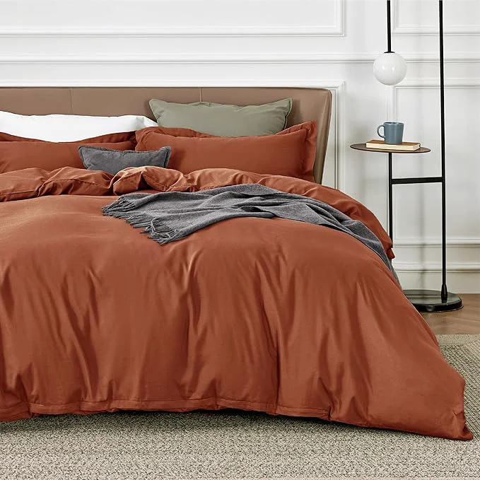 Versatile Bedsure Duvet Cover Queen Size - Soft Double Brushed Bedding Set for Kids amp Adults Zipper Closure 3 Pieces Includes 1 Duvet Cover 90 quot x90 quot amp 2 Pillow Shams NO Comforter Terracotta Sophisticated