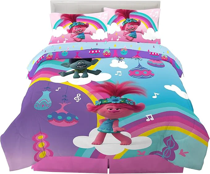 High-Grade Franco Kids Bedding Super Soft Microfiber Comforter and Sheet Set 5 Piece Full Size Trolls World Tour Crafted