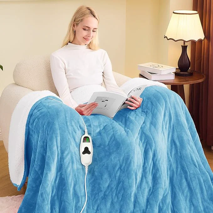 Selected greenoak Heated Blanket Electric Full 72 quot X84 quot Heating Blankets with 10 Heat Levels 8 Hours Auto-Off Soft Flannel Sherpa Fluffy House Warming Gifts for Grandma Seniors Momt Pale Blue Premium Material