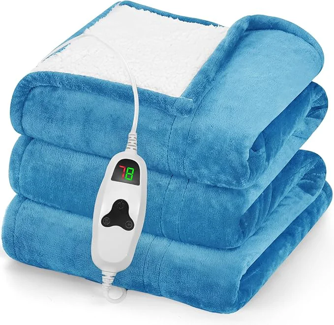 Versatile greenoak Heated Blanket Electric Throw 50 quot X60 quot Heating Blankets with 10 Heat Levels 8 Hours Auto-Off Soft Flannel Sherpa Fluffy House Warming Gifts for Grandma Seniors Momt Pale Blue Natural