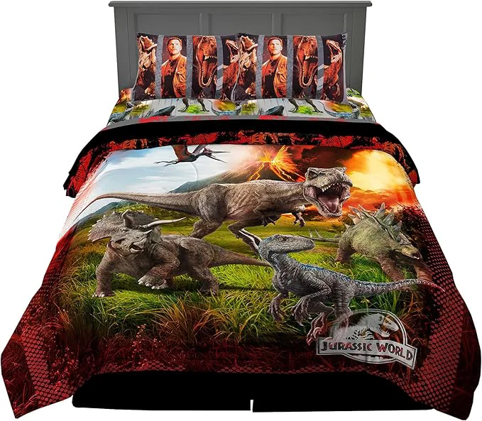 Lightweight Franco Kids Bedding Super Soft Microfiber Comforter and Sheet Set 5 Piece Full Size Jurassic World Fast