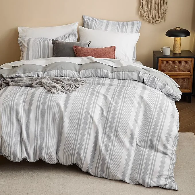 First-Class Bedsure Duvet Cover King Size - Striped Reversible Duvet Cover Set with Zipper Closure 3 Pieces Grey Bedding Set with 8 Corner Ties and 2 Pillow Shams 20 quot x36 quot Carefully Designed