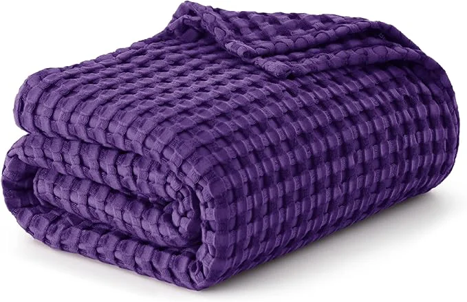 Crafted Bedsure Cooling Cotton Waffle Queen Size Blanket - Lightweight Breathable Blanket of Rayon Derived from Bamboo for Hot Sleepers Luxury Throws for Bed Couch and Sofa Purple 90x90 Inches Elite