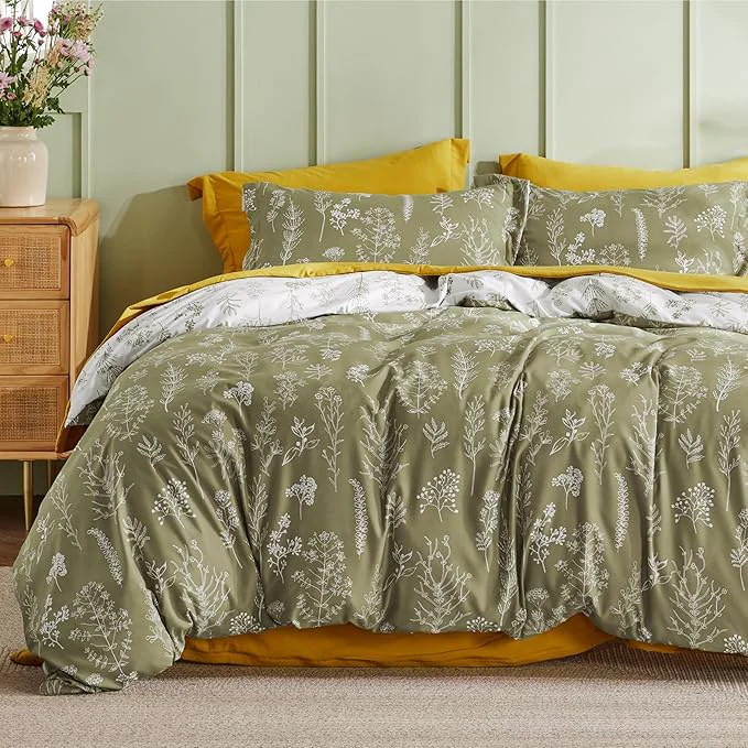 Exceptional Bedsure Duvet Cover King Size - Reversible Olive Green King Duvet Cover Set with Zipper Closure 3 Pieces Floral Patterned Bedding Set with 8 Corner Ties and 2 Pillow Shams Responsible