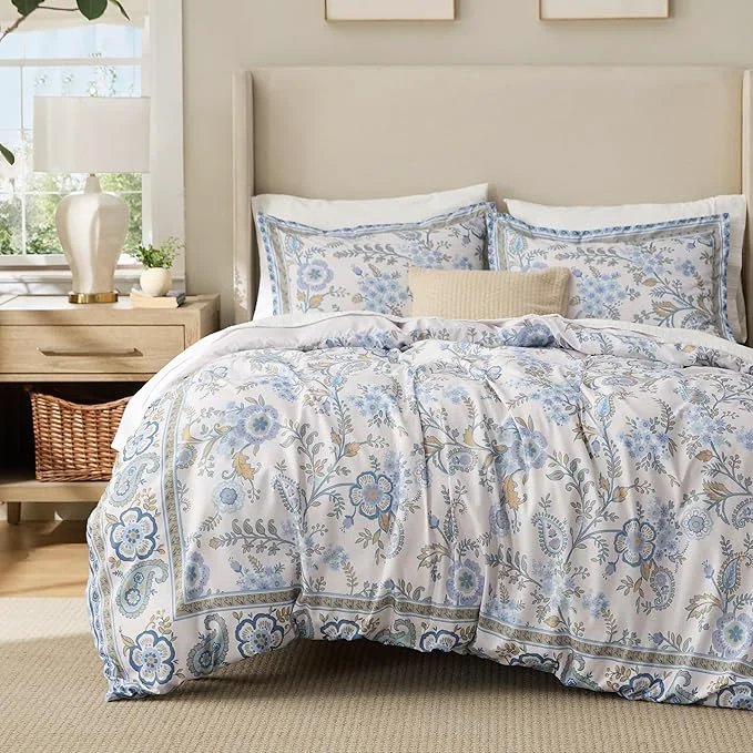 Fashionable Bedsure Duvet Cover Queen Size - Reversible Paisley Scrolls Floral Duvet Cover Set with Zipper Closure 3 Pieces Oat Milk Bedding Set with 8 Corner Ties and 2 Pillow Shams 20 quot x26 quot Proven