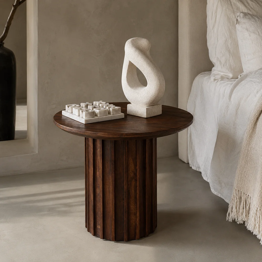 Elegant Bullnose mangohouten bijzettafel Ø 50 cm Responsible