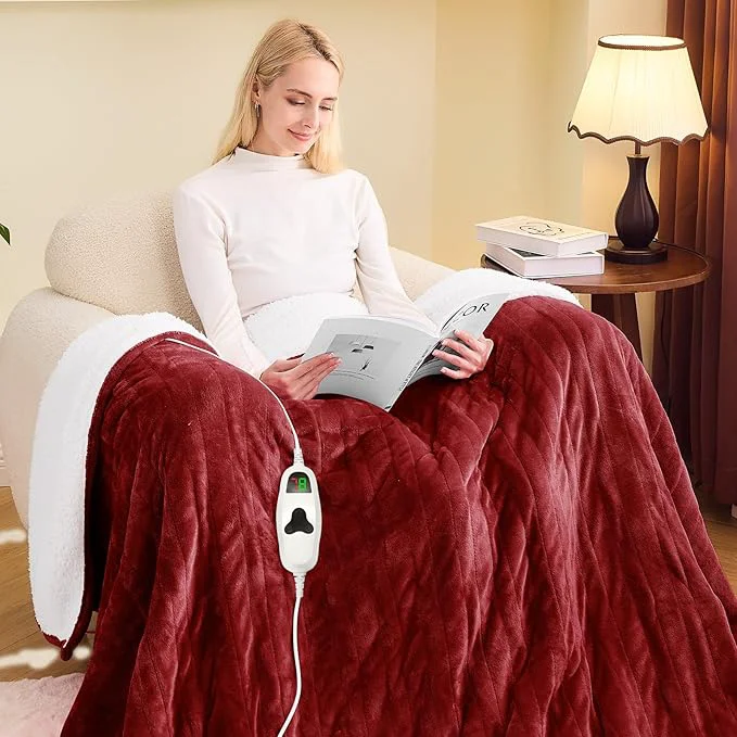 Eco-Friendly greenoak Heated Blanket Electric Twin 62 quot X84 quot Heating Blanket with 10 Levels 1 2 4 6 8 Hours Auto-Off Flannel Sherpa Soft Warm Heater Christmas Blanket Red Elite