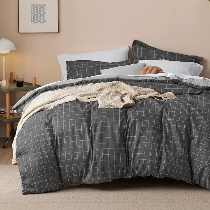 Artisan Bedsure Duvet Cover Twin Size - Reversible Plaid Duvet Cover Set with Zipper Closure 2 Pieces Dark Grey Bedding Set with 8 Corner Ties and 1 Pillow Sham 20 quot x26 quot Professional