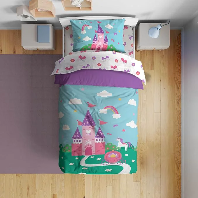 Superior Sunny Side Up Castle Toddler Comforter Set - 4 Piece Preschool Bedding Includes Comforter Sheets amp Pillow Cover - Super Soft Floral Microfiber Bed Set Smart