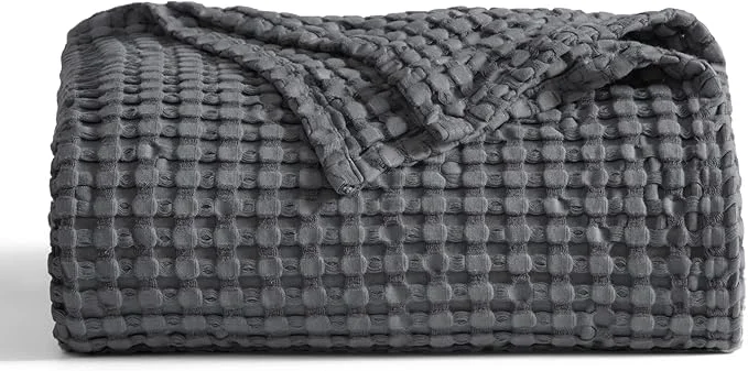 High-End Bedsure Cooling Cotton Waffle Weave Blanket - Lightweight Breathable Blanket of Rayon Derived from Bamboo for Hot Sleepers Luxury Throws for Bed Couch and Sofa Dark Grey 50x70 Inches Smart