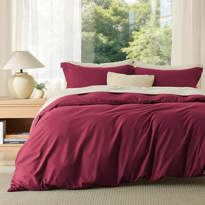 Efficient Bedsure Duvet Cover Full Size - Soft Double Brushed Bedding Set for Kids amp Adults Zipper Closure 3 Pieces Includes 1 Duvet Cover 80 quot x90 quot amp 2 Pillow Shams NO Comforter Burgundy Red Specialty