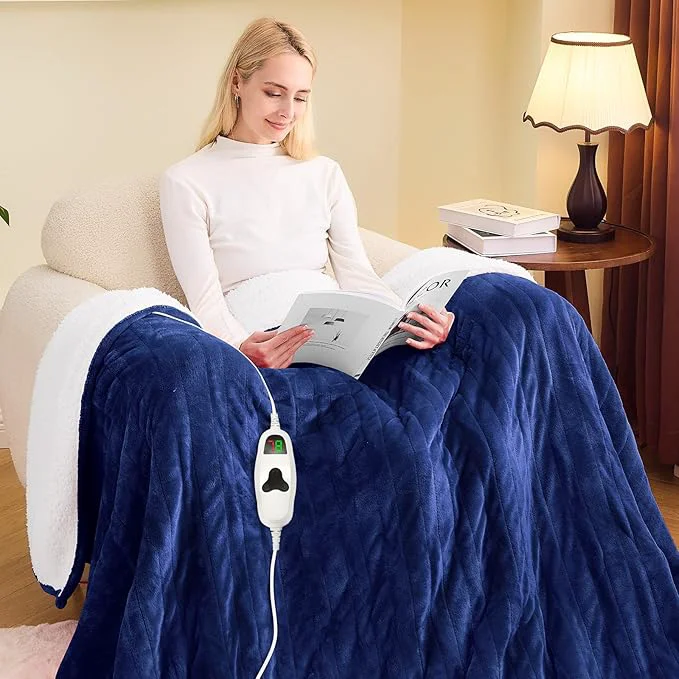 greenoak Heated Blanket Electric Full 72 quot X84 quot Heating Blanket with 10 Heat Levels 1 2 4 6 8 Hours Auto-Off Overheat Protection Flannel Sherpa Soft Warm Heater Blanket ETL Midnight Blue User-Friendly