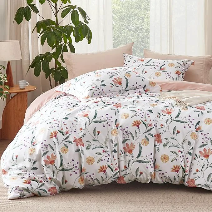Refined Bedsure Duvet Cover King Size - Reversible Floral Duvet Cover Set with Zipper Closure 3 Pieces Pale Blush Bedding Set with 8 Corner Ties and 2 Pillow Shams 20 quot x36 quot Secure