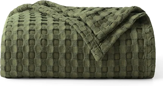 Consistent Bedsure Cooling Cotton Waffle Weave Throw Blanket - Lightweight Breathable Blanket of Rayon Derived from Bamboo for Hot Sleepers Luxury Throws for Bed Couch and Sofa Olive Green 50x70 Inches Safe