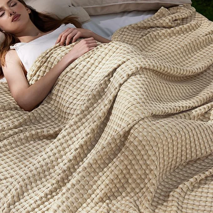 User-Friendly Bedsure Cooling Cotton Waffle Full Size Blanket - Lightweight Breathable Blanket of Rayon Derived from Bamboo for Hot Sleepers Luxury Throws for Bed Couch and Sofa Light Brown 80x90 Inches Proven