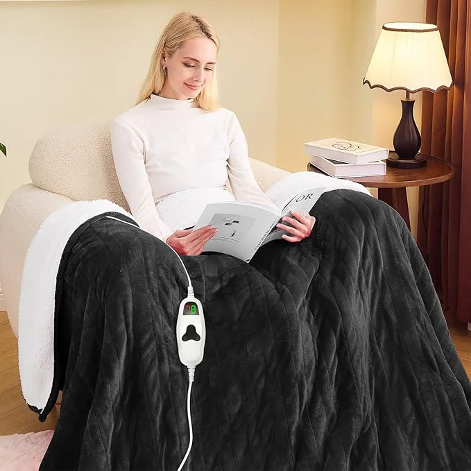 Recyclable greenoak Heated Blanket Electric Full 72 quot X84 quot Heating Blanket with 10 Heat Levels 1 2 4 6 8 Hours Auto-Off Soft Flannel Sherpa Warm Heater Christmas Blanket Lacquered Black User-Friendly
