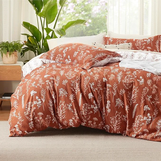 Sophisticated Bedsure Twin Twin XL Duvet Cover - Reversible Terracotta Duvet Cover Set with Zipper Closure 2 Pieces Cute Floral Botanical Pattern Bedding Set with 8 Corner Ties and 1 Pillow Sham Flexible