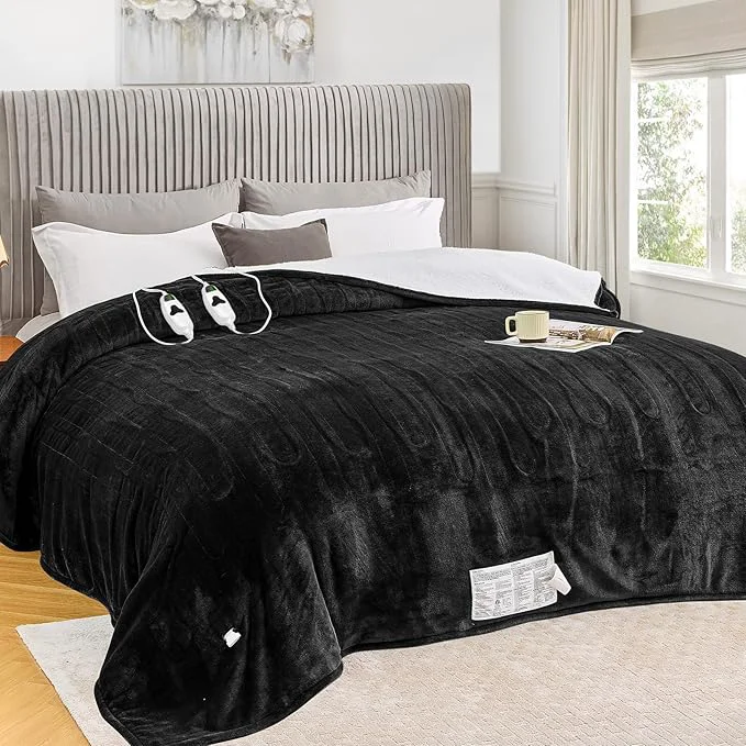 Fast greenoak Heated Blanket Electric King Size 100 quot X90 quot Dual Control Heating Blanket 10 Heat Levels 1 2 4 6 8 Hours Auto-Off Sherpa Soft Warm Christmas Blanket Lacquered Black Genuine