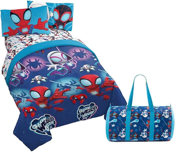 User-Friendly Jay Franco Marvel Spidey amp His Friends Twin Size Comforter Set - 4 Piece Includes Sheet Set Pillow Covers amp Bonus Duffle Bag - Super Soft Kids Bedding with Ghost Spider and Miles Morales Breathable