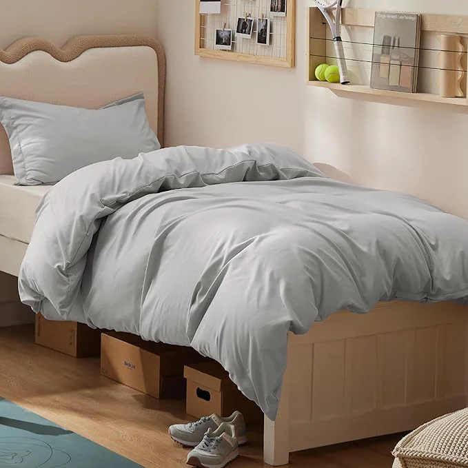 Original Design Bedsure Duvet Cover Twin Twin XL Size - Soft Double Brushed Bedding Set for Kids amp Adults Zipper Closure 2 Pieces Includes 1 Duvet Cover 68 quot x90 quot amp 1 Pillow Sham NO Comforter Silver Grey Enhanced