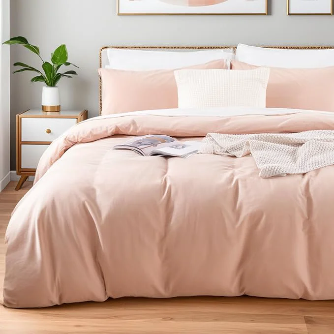Exceptional NEXHOME PRO Duvet Cover Set Oversized Queen 92 quot x98 quot Linen Look Textured Organic Natural Washed Cotton 3 Pieces Bedding Set with Zipper Closure Breathable Dusty Pink No Comforter Professional