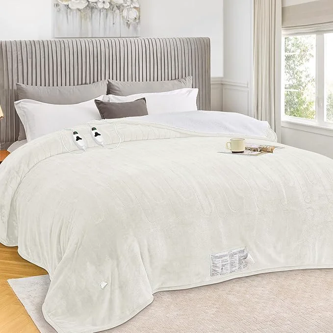 Unique greenoak Heated Blanket Electric King Size 100 quot X90 quot Dual Control Heating Blankets with 10 Levels 8 Hours Auto-Off Soft Flannel Fluffy House Warming Gifts for Grandma Seniors Mom Pure White Efficient